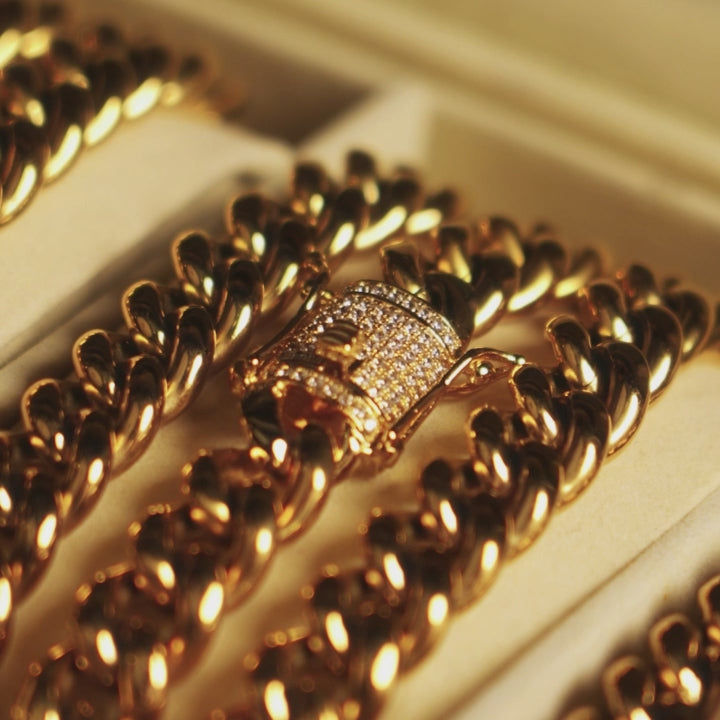 Cadena Cubana 10mm - Acero 316L Enchapado en Oro 18K